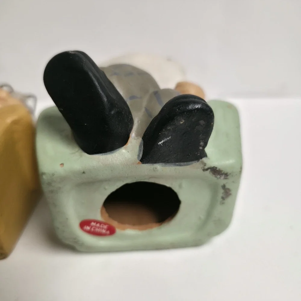 Vintage Ceramic Grandma & Grandpa Figurines Set - Retirement Couple Relaxing